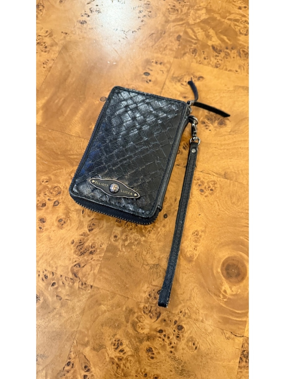 Elliott Lucca Black Woven Leather Wristlet Wallet